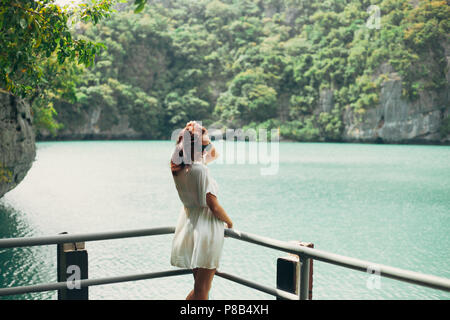 smiling woman posing at Ang Thong National Park, Ko Samui, Thailand Stock Photo