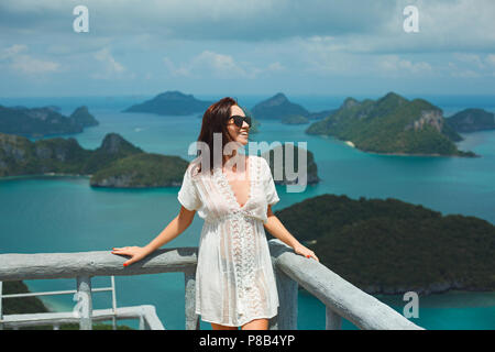 smiling traveler at Ang Thong National Park, Ko Samui, Thailand Stock Photo