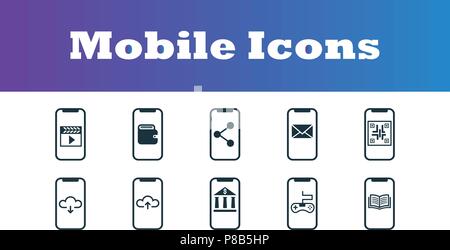 Mobile icons set. UI and UX. Premium quality symbol collection. Mobile icons set simple elements for using in app, print, software etc Stock Vector