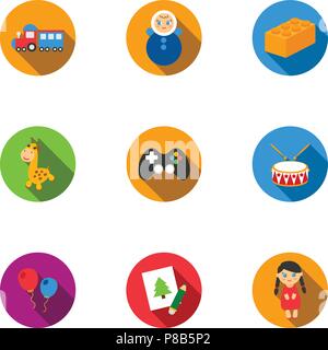 Toys set icons in flat style. Big collection of toys vector symbol stock Stock Vector