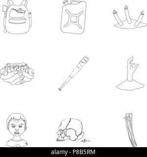 Apocalypse ,killed, survival, and other  icon in outline style.Terrible, genus, bullet, icons in set collection. Stock Vector