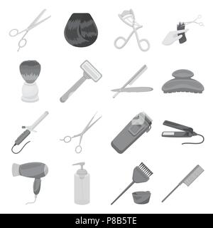 Hairdresser and tools monochrome icons in set collection for design.Profession hairdresser vector symbol stock  illustration. Stock Vector