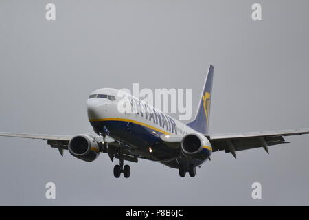 Ryanair Boeing 737-800 landing at Ireland West Airport from London Luton Stock Photo