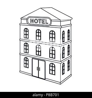 Three-storey hotel. Architectural building of the hotel single icon in outline style vector symbol stock illustration . Stock Vector