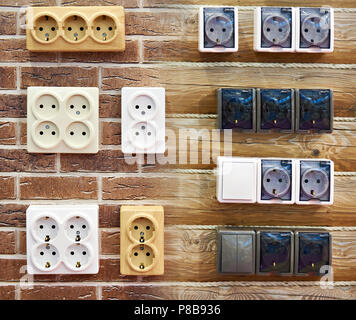 Wall mounted electrical outlets for indoor installation Stock Photo