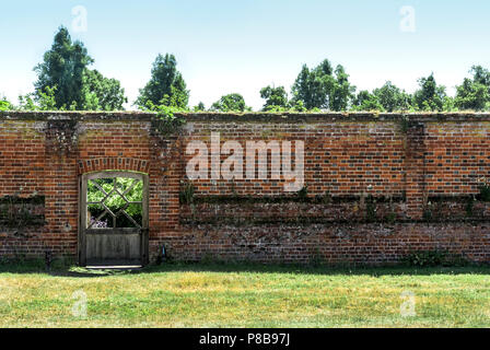 Marks Hall Gardens and Arboretum Coggeshall Colchester, Essex, UK.18th century brick-wall.1700’s, architecture, brickwork. Stock Photo