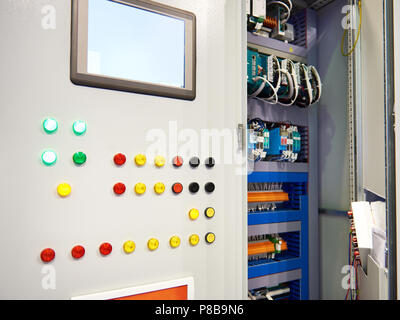 Communication box with control panel for electronic components Stock Photo