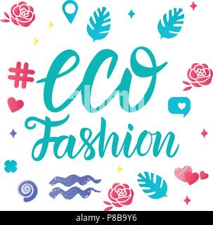 Set Vector Eco Fashion style blogger inscription lettering calligraphy isolated on white background. Stock Vector