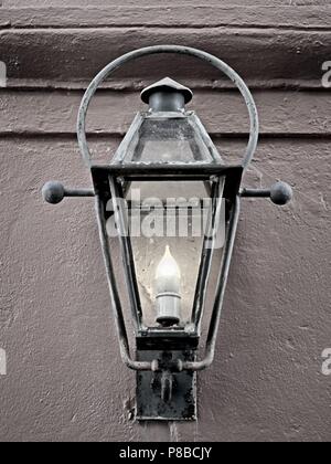 New Orleans, LA USA - May 9, 2018  -  Light Fixture in the French Quarter #3 in B&W Stock Photo