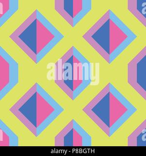 Seamless yellow pattern with blue and pink geometric shapes. Stock Vector