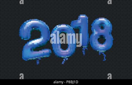 Stock vector illustration realistic 3D dark blue numbers balloons 2018 Isolated on a transparent checkered background. Happy New Year. Greeting card, poster, brochure or flyer template. EPS10 Stock Vector
