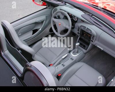 Porsche Boxster S in Red - 2002 model - showing drivers side of car interior Stock Photo