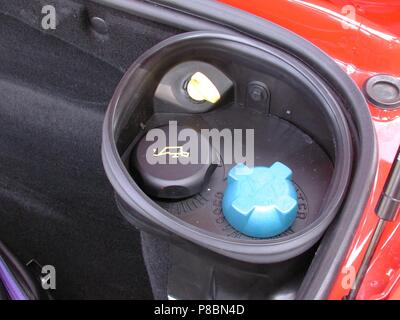 Porsche Boxster S in Red - 2002 model - showing fluid top up caps for oil and coolant Stock Photo