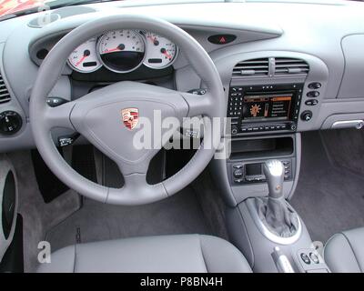 Porsche Boxster S in Red - 2002 model - showing drivers side of car interior Stock Photo