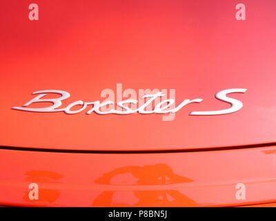 Porsche Boxster S in Red - 2002 model - showing rear model badging decals Stock Photo