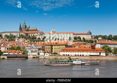 View of Prague castl and St Vitus Cathedral from the Charles Bridge, Prague old town, Czech Republic Stock Photo