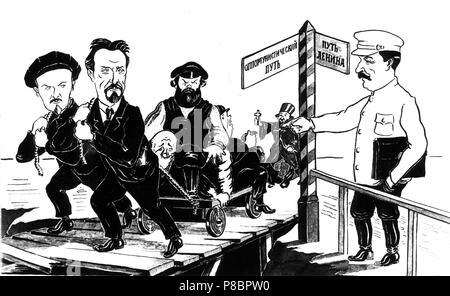 Caricature against the 'right opportunists' (left in the foreground: Nikolai Bukharin and Alexei Rykov). Museum: PRIVATE COLLECTION. Stock Photo