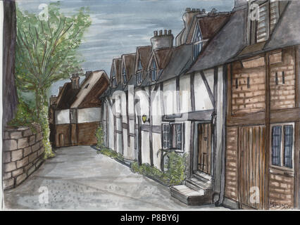a row of houses in england painting by Matthew Corrigan Stock Photo