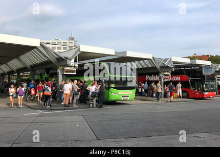 Berlin, Germany, people and coaches at the central bus station Berlin (ZOB) Stock Photo