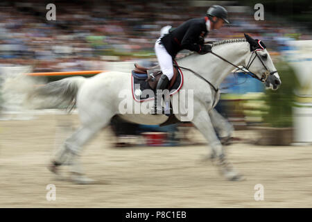 Berlin, dynamics, horse and rider galloping Stock Photo