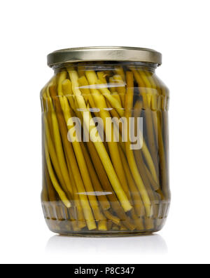 Canned wild garlic in a glass jar isolated on white background Stock Photo