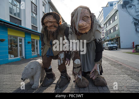 Figures in Akurery, northern Iceland. Stock Photo