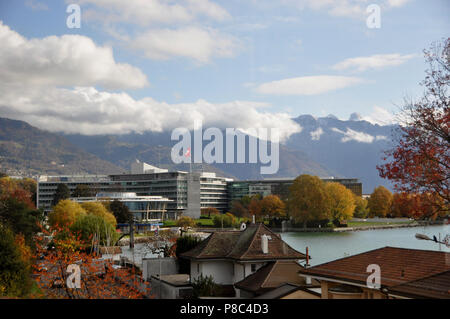 Switzerland: The  Nestle Headquater in Vevey-City at Lake Geneva Stock Photo