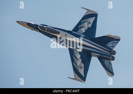 Royal Canadian Air Force CF-18 Hornet flying display at the RNAS Yeovilton International Air Day, UK on the 7th July 2018. Stock Photo