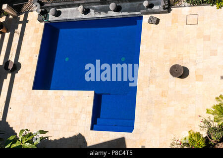 PUERTO VALLARTA, MEXICO - MARCH 10, 2018: An aerial view of an empty  luxury condo swimming pool and it's surroundings in March, 2018, Puerto Vallarta Stock Photo