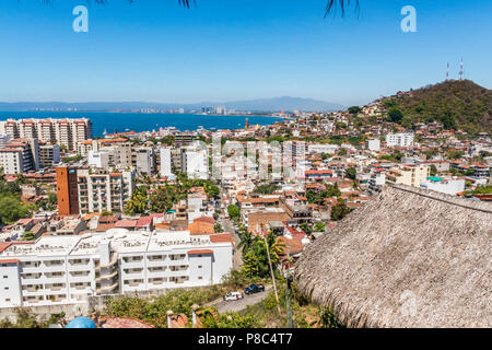 PUERTO VALLARTA, MEXICO - MARCH 10, 2018: A  colorful panoramic skyline view of Puerto Vallarta and it's  waterfront on March 10, 2018. MX-JAL. Stock Photo