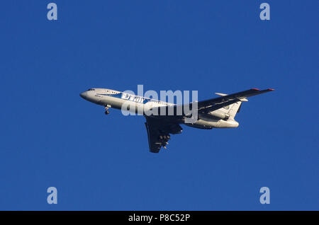 VNUKOVO, MOSCOW REGION, RUSSIA - October 10, 2010: Tupolev Tu-154M Utair airline landing in Vnukovo International Airport. Stock Photo