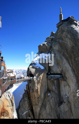 Tourists at the observation platform on top of Aiguille-du-Midi in the Mont Blanc massif in France Stock Photo