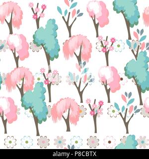 Seamless season pattern with contour wild flowers, herbs and leaves. Endless texture for floral summer design with plants Stock Vector