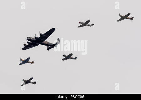 London, UK. 10th July, 2018. The Royal Air Force 100 Flypast from the Southbank of the River Thames on July 10th 2018 Credit: Nick Whittle/Alamy Live News Stock Photo