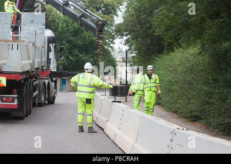 London UK. 11th July 2018. Security metal barriers and fences are installed around the US Ambassador's residence at  Winfield House in Regents Park to create a ring of steel where President Donald Trump will be guest during his first official visit to the United Kingdom on 13 July.  US President Donald Trump will meet British Prime Minister Theresa May and Queen Elizabeth II after a postponed trip to Britain starting  during which he will also discuss the prospects for a UK-US free trade deal after Brexit. Credit: amer ghazzal/Alamy Live News Stock Photo