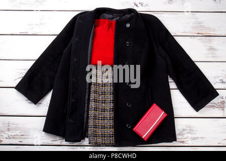 Set of stylish winter clothes concept. Stock Photo