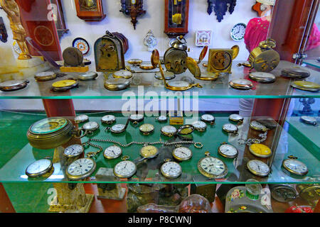 Round wristwatch of large and small sizes. With chains and without them. A large collection of antiques. . For your design Stock Photo