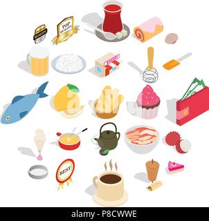 Dishes icons set, isometric style Stock Vector