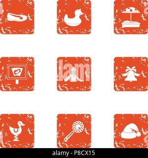 Kid townlet icons set, grunge style Stock Vector
