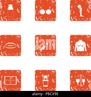 Creature icons set, grunge style Stock Vector