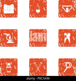 Inpatient icons set, grunge style Stock Vector