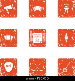 Rock fun icons set, grunge style Stock Vector