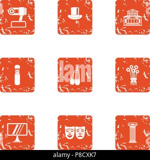 Old show icons set, grunge style Stock Vector