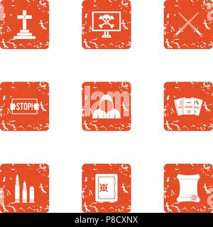 Destruction icons set, grunge style Stock Vector