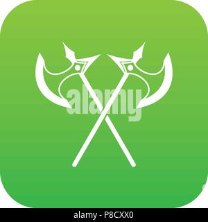 Crossed battle axes icon digital green Stock Vector