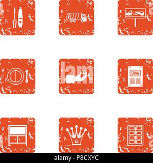 Evacuation machine icons set, grunge style Stock Vector