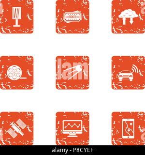 Space industry icons set, grunge style Stock Vector