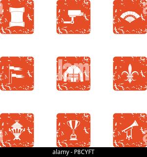 Supervision icons set, grunge style Stock Vector