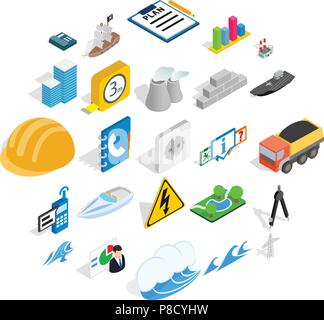 Electricity icons set, isometric style Stock Vector