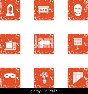 Screen performance icons set, grunge style Stock Vector